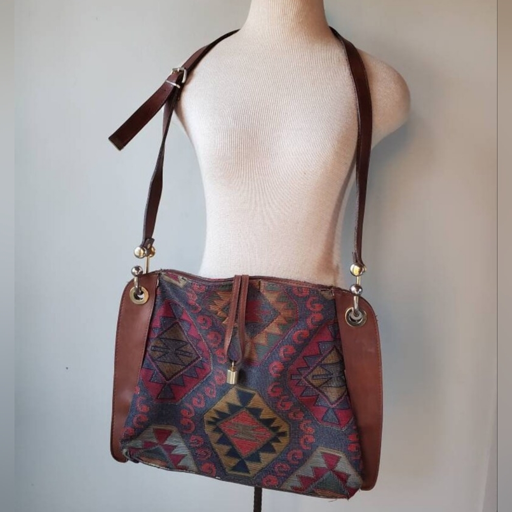 Vintage 90s Oversized Southwestern Tapestry Blanket Large Messenger Bag